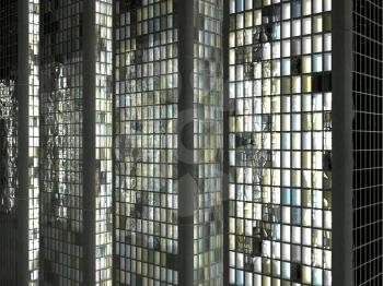 Abstract Office buildings with lighted windows at night