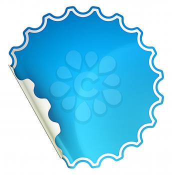 Blue bent round sticker or label over white background