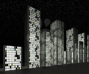 City at night: Abstract skyscrapers and starry sky 