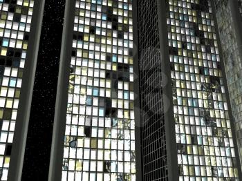 Office life: Skescrapers with lighted windows at night