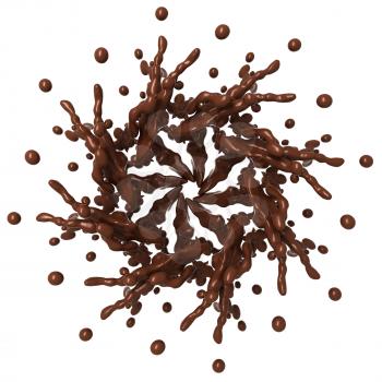 Splash pattern: Liquid chocolate with droplets isolated over white