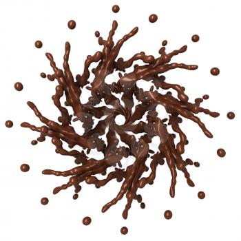 Sweet Splashes: Liquid chocolate star shape with drops isolated over white