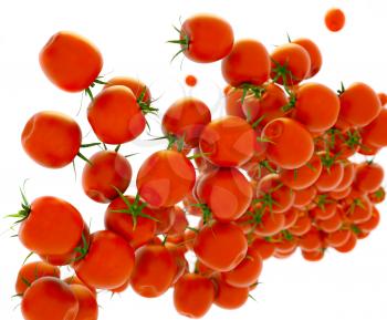 Tasty red tomatoes flow over white (shallow DOF)