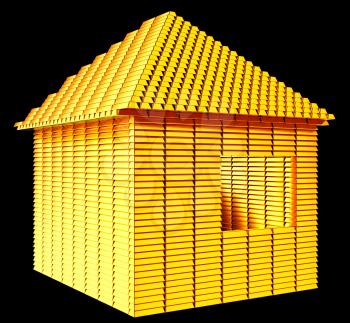 Valuable real estate: gold bars house shape over black
