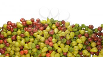 Fruit mix: heap of apples and pears isolated on white