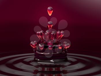 Splash of red colorful fluid or wine with droplets and water crown