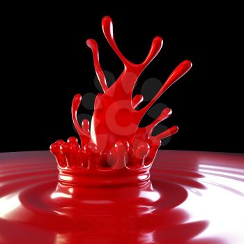 Splash of red colorful liquid with crown on black