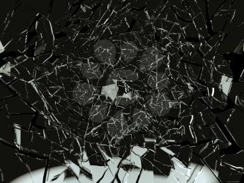 Crime scene Shattered glass over black background. Large resolution