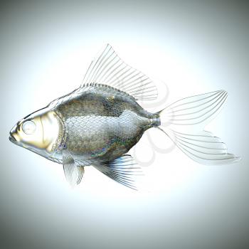 Side view of fish made of glass over gradient background