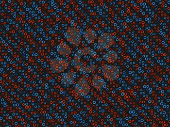 Polka dot pattern with red and blue circles on black. Large size