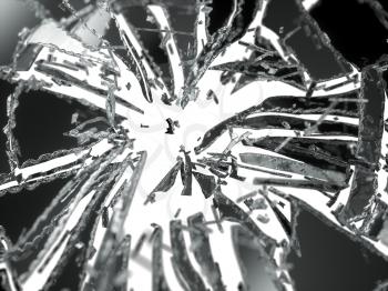 Shattered or broken glass Pieces isolated on white with shallow DOF