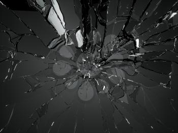 Many pieces of shattered glass on black background