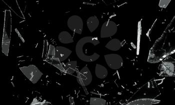 Shattered and splitted glass Pieces isolated on black
