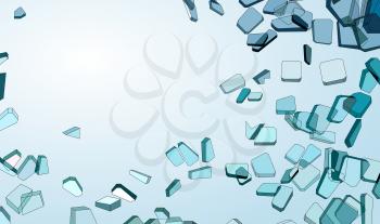 Shattered or damaged pieces of blue glass over gradient background