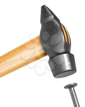 Royalty Free Clipart Image of a Hammer Hitting a Nail