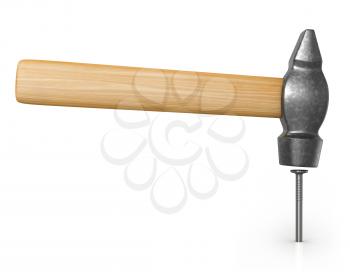 Royalty Free Clipart Image of a Hammer and Nail