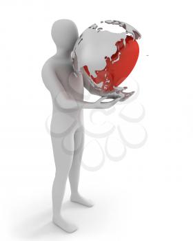 Royalty Free Clipart Image of a Man Holding a Globe