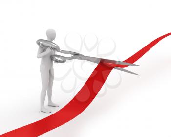 Royalty Free Clipart Image of a Man With Scissors Cutting Ribbon