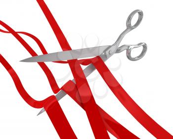 Royalty Free Clipart Image of Scissors Cutting Ribbon