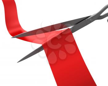 Royalty Free Clipart Image of Scissors Cutting Ribbon