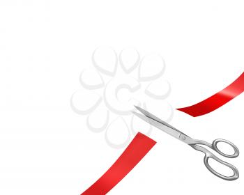 Royalty Free Clipart Image of Scissors Cutting a Ribbon