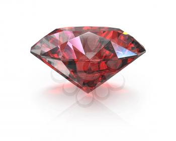 Round cut ruby, isolated on white background