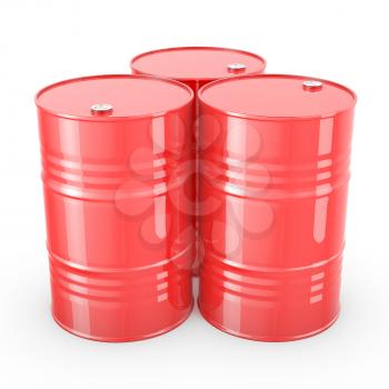 Three red barrels isolated on white background