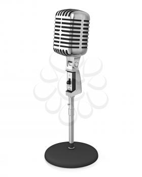 Classic microphone on black stand, isolated on white background