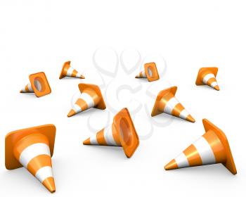 Large group of traffic cones, isolated on white
