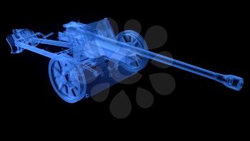 X-ray of artillery cannon on black background