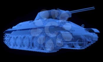 X-ray version of soviet t34 tank isolated on black