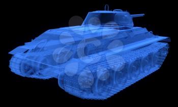 X-ray version of soviet t34 tank isolated on black