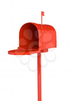 Open red mailbox on white background. 3D illustration, render