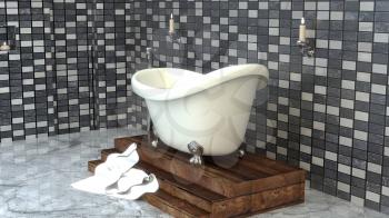 Old oval retro bath on legs. 3D Bathroom Illustration
