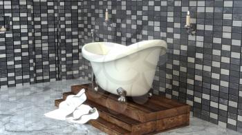 Old oval retro bath on legs. 3D Bathroom Illustration