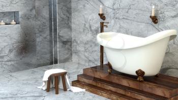 Old oval retro bath on legs. 3D Bathroom Illustration