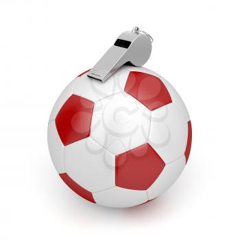 Soccer ball and metal referee whistle