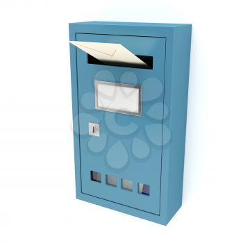 Inserting envelope into blue mailbox