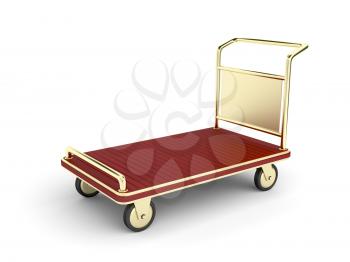 Golden hotel baggage cart on white background