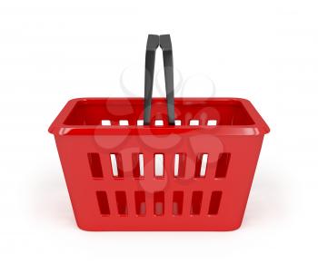 Empty red shopping basket on white background