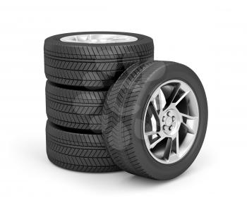 Set of car wheels on white background