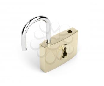 Unlocked padlock on white background