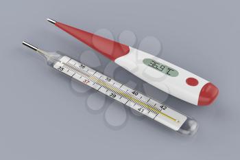 Digital and mercury medical thermometers