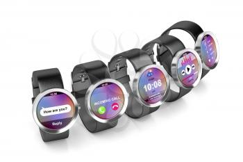 Group of smartwatches with different interfaces