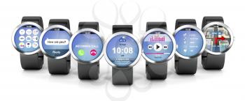 Group of smart watches with different apps