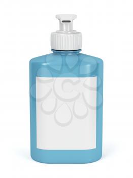 Liquid soap bottle with blank label on white background