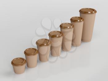 Brown paper coffee cups with different sizes