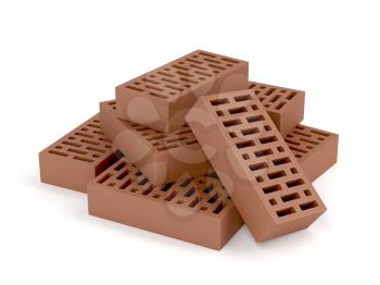 Clay bricks on white background