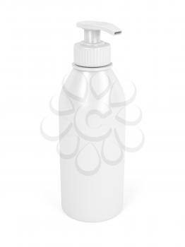 White plastic bottle with pump, used for liquid soap, shampoo and etc.