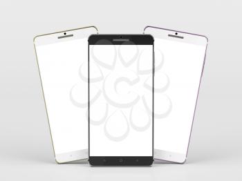 Smartphones with different colors with blank white screens 